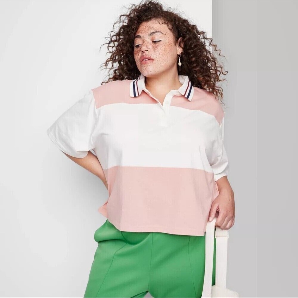 Women's Short Sleeve Rugby Shirt - Wild Fable™ Size: 3X; Color: Pink